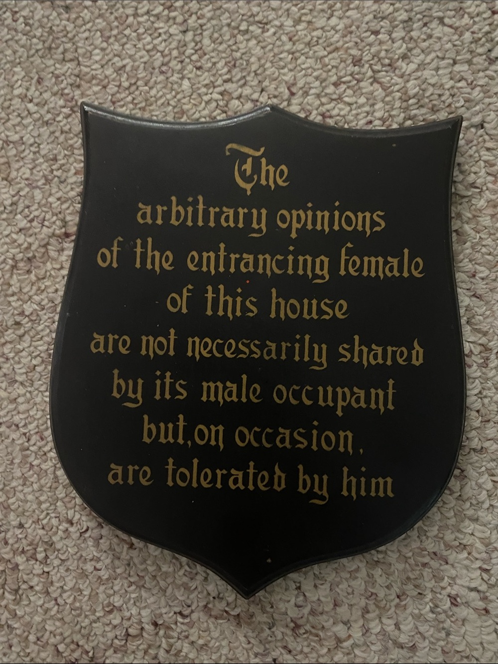 Vintage Black & Gold Shield Plaque with Funny Humorous Saying